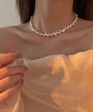 CIFEEO- Elegant White Alloy Pearl Tassel Gratuated Bead Necklace GH1058