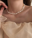 CIFEEO- Elegant White Alloy Pearl Tassel Gratuated Bead Necklace GH1058