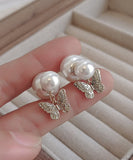 CIFEEO- Elegant White Copper Butterfly Pearl Stud Earrings ZZ050