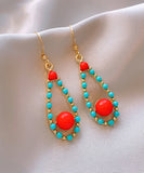 CIFEEO- Fashion Colorblock Sterling Silver Overgild Inlaid Turquoise Agate Water Drop Drop Earrings ZZ010