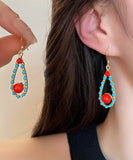 CIFEEO- Fashion Colorblock Sterling Silver Overgild Inlaid Turquoise Agate Water Drop Drop Earrings ZZ010