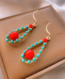 CIFEEO- Fashion Colorblock Sterling Silver Overgild Inlaid Turquoise Agate Water Drop Drop Earrings ZZ010