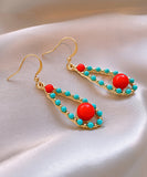 CIFEEO- Fashion Colorblock Sterling Silver Overgild Inlaid Turquoise Agate Water Drop Drop Earrings ZZ010