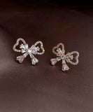 CIFEEO- Fashion Gold Sterling Silver Alloy Zircon Bow Stud Earrings KX1001