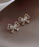 CIFEEO- Fashion Gold Sterling Silver Alloy Zircon Bow Stud Earrings KX1001