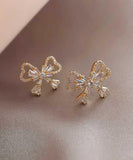 CIFEEO- Fashion Gold Sterling Silver Alloy Zircon Bow Stud Earrings KX1001