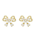 CIFEEO- Fashion Gold Sterling Silver Alloy Zircon Bow Stud Earrings KX1001