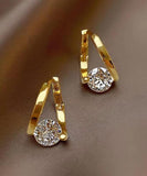 CIFEEO- Fashion Gold Sterling Silver Alloy Zircon Hoop Earrings KX1056