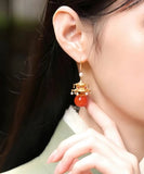 CIFEEO- Fashion Red Sterling Silver Overgild Agate Pearl Pavilion Drop Earrings GH1080