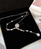 CIFEEO- Fashion Silk Sterling Silver Zircon Rose Tassel Pendant Necklace KX1034