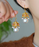 CIFEEO- Fashion White Ancient Gold Pearl Agate Palace Lantern Drop Earrings GH1083