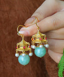 CIFEEO- Fashion White Ancient Gold Pearl Agate Palace Lantern Drop Earrings GH1083