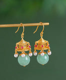 CIFEEO- Fashion White Ancient Gold Pearl Agate Palace Lantern Drop Earrings GH1083