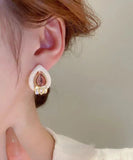 CIFEEO- Fashion White Sterling Silver Overgild Zircon Crystal Water Drop Stud Earrings DF1007