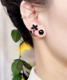 CIFEEO- Fine Black Alloy Inlaid Gem Stone Floral Stud Earrings GH1086