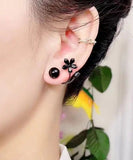 CIFEEO- Fine Black Alloy Inlaid Gem Stone Floral Stud Earrings GH1086