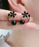 CIFEEO- Fine Black Alloy Inlaid Gem Stone Floral Stud Earrings GH1086