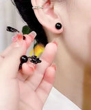 CIFEEO- Fine Black Alloy Inlaid Gem Stone Floral Stud Earrings GH1086