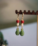 CIFEEO- Fine Colorblock Sterling Silver Overgild Jade Orchid Drop Earrings GH1046