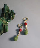 CIFEEO- Fine Colorblock Sterling Silver Overgild Jade Orchid Drop Earrings GH1046