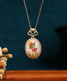 CIFEEO- Fine Gold Copper Overgild Jade Crystal Butterfly Floral Pendant Necklace KX1069