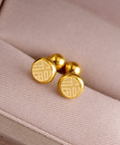 CIFEEO- Fine Gold Stainless Steel Fu Character Stud Earrings GH1051