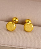 CIFEEO- Fine Gold Stainless Steel Fu Character Stud Earrings GH1051