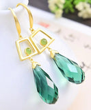 CIFEEO- Sterling Silver Overgild Inlaid Crystal Jade Drop Earrings