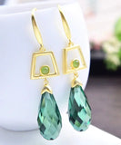 CIFEEO- Sterling Silver Overgild Inlaid Crystal Jade Drop Earrings