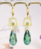 CIFEEO- Sterling Silver Overgild Inlaid Crystal Jade Drop Earrings