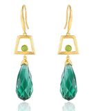 CIFEEO- Sterling Silver Overgild Inlaid Crystal Jade Drop Earrings