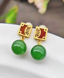 CIFEEO- Sterling Silver Overgild Jade Drop Earrings