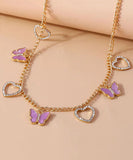 CIFEEO- Fine Purple Sterling Silver Overgild Zircon Butterfly Love Pendant Necklace DF1011