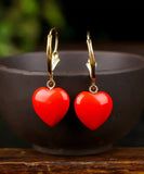 CIFEEO- 14K Gold Love Cinnabar Drop Earrings