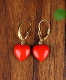 CIFEEO- 14K Gold Love Cinnabar Drop Earrings