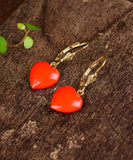 CIFEEO- 14K Gold Love Cinnabar Drop Earrings