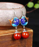 CIFEEO- Sterling Silver Agate Cloisonne Goldfish Drop Earrings