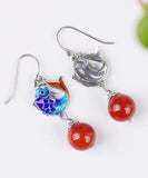 CIFEEO- Sterling Silver Agate Cloisonne Goldfish Drop Earrings