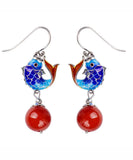 CIFEEO- Sterling Silver Agate Cloisonne Goldfish Drop Earrings