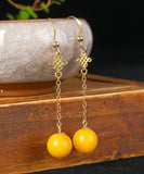 CIFEEO- 14K Gold Amber Beeswax Drop Earrings