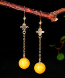 CIFEEO- 14K Gold Amber Beeswax Drop Earrings