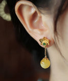 CIFEEO- Fine Yellow Sterling Silver Overgild Beeswax Amber Crystal Floral Drop Earrings GH1025