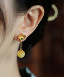 CIFEEO- Fine Yellow Sterling Silver Overgild Beeswax Amber Crystal Floral Drop Earrings GH1025