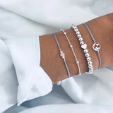 Cifeeo-Christmas Gift New Year's Eve Gift Fashion Geometric Stone Charm Bracelet Set For Women Retro Silver Color Moon Wrist Chain Open Bangle Lady Trendy Boho Jewelry