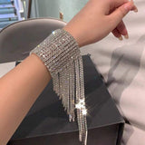 Cifeeo Super Shiny Rhinestone Long Fringed Tassel Bracelet Hand Jewelry For Women Luxury Crystal Chain Bridal Wedding Bracelets Gift