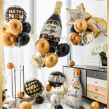 Cifeeo Happy New Year  Balloons New Year Eve Party Decorations Black Gold Wine Bottle Foil Balloon Christmas home decor Air Globos