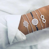 Cifeeo-Christmas Gift New Year's Eve Gift New Bohemian Black Rope Chain Bracelet Set For Women aircraft Shell Moon Heart crystal Charm Bangle Boho Jewelry