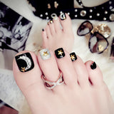 24pcs/set Summer Cute Full Cover Black Toes False Nails Star Moon Decor Pre-design Feet Full Nail Art Tool Acrylic Fake ToeNails