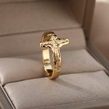 Cifeeo Jesus Cross Rings For Women Man Metal Golden Wide Large Adjustable Ring Vintage Design Religious Finger Rings Party Jewelry
