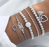 Cifeeo-Christmas Gift New Year's Eve Gift 4pcs/Set Bohemian Stone beads chains bracelets Set For Women Metal Heart Round Tassel charm Bangle Fashion Jewelry